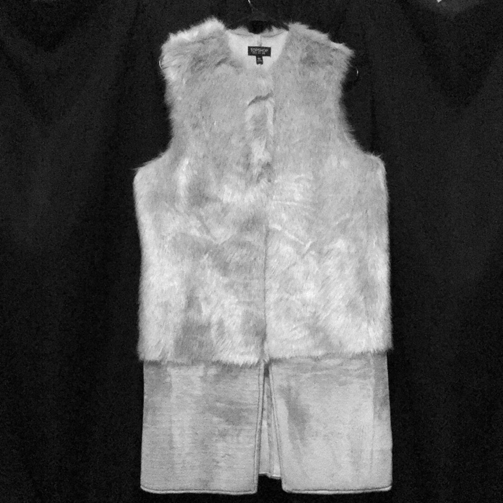 Topshop Grey Suede Fur Vest
